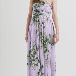 White House Black Market Strapless Chiffon Maxi Dress Lilac floral. Size 2